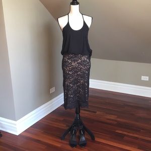 Black lace skirt with nude underlay